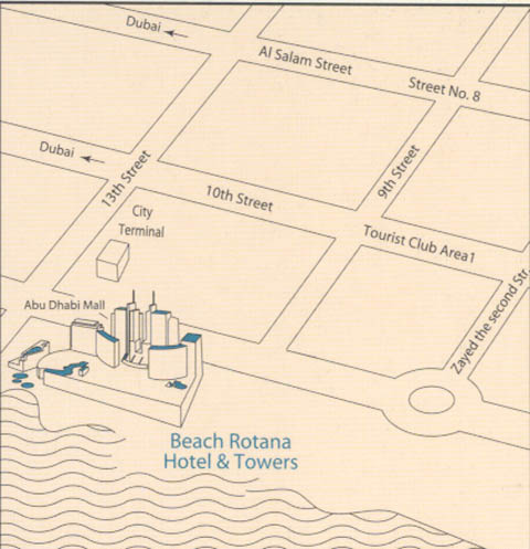 detailed map - hotel beach rotana - abu dhabi, united arab emirates