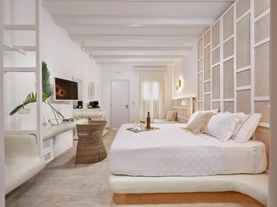 bedroom - hotel petri suites - santorini, greece