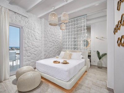 bedroom 1 - hotel petri suites - santorini, greece