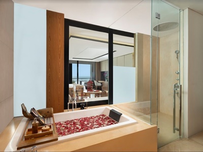 bathroom - hotel grand seminyak - bali island, indonesia